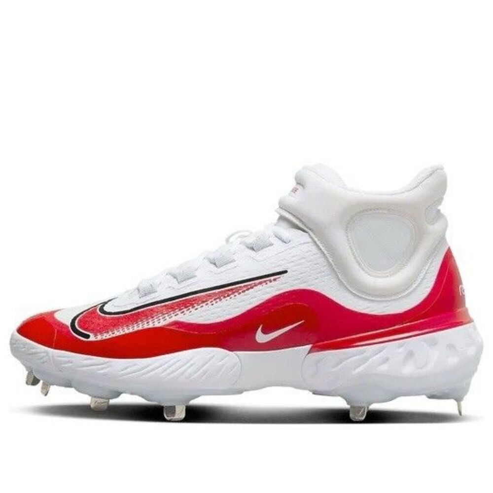 Size 9 Nike Alpha Huarache Elite 4 Mid White Red Men Baseball Cleats FD2744-105